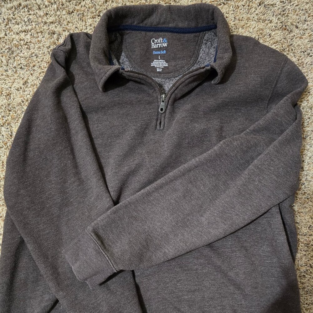Croft & Barrow Pullover Sweater 1/4 Zip Extra Soft L [Brown[